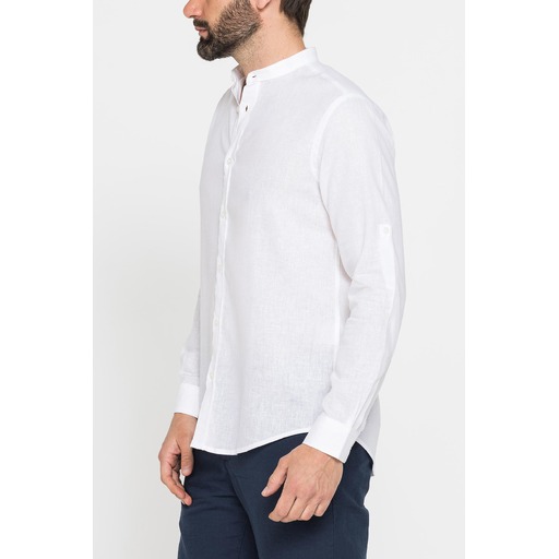 SOLID COLOR LINEN AND LYOCELL MIX KOREAN SHIRT