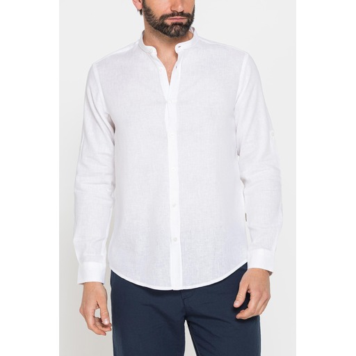 SOLID COLOR LINEN AND LYOCELL MIX KOREAN SHIRT