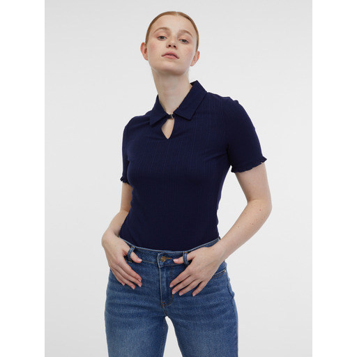 Blue-cream women's striped polo shirt ORSAY
