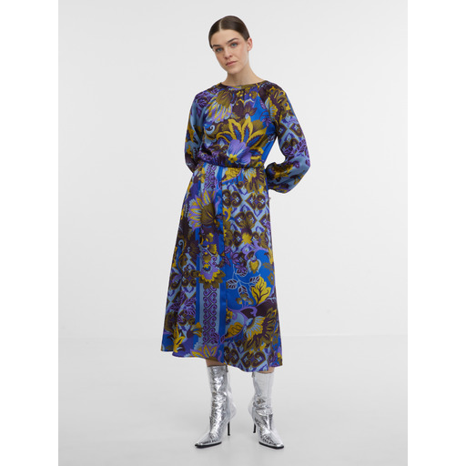 Blue women's patterned satin midi ORSAY