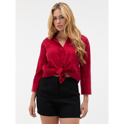 Red women's collared long-sleeve shirt ORSAY