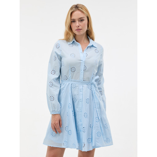 Light blue women's short A-line shirt collared long-sleeve dress ORSAY