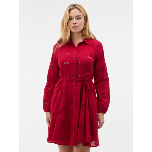 Red women's short A-line shirt collared long-sleeve dress ORSAY
