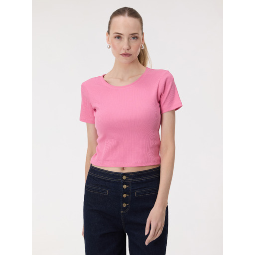 Pink women's crop short-sleeve T-shirt ORSAY