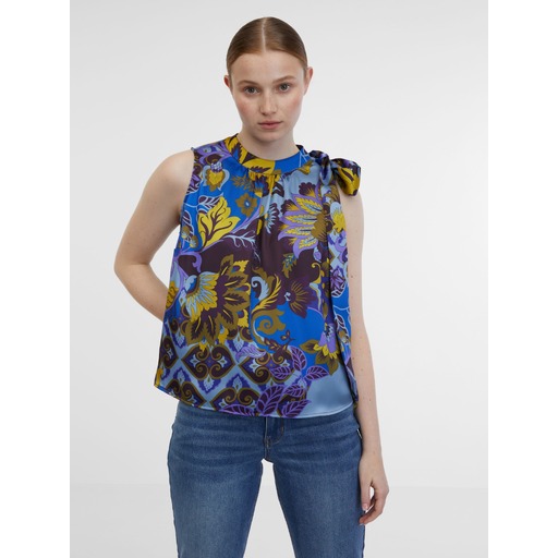 Blue women's patterned satin blouse ORSAY