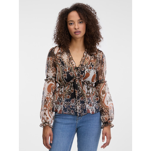 Brown women's patterned blouse ORSAY