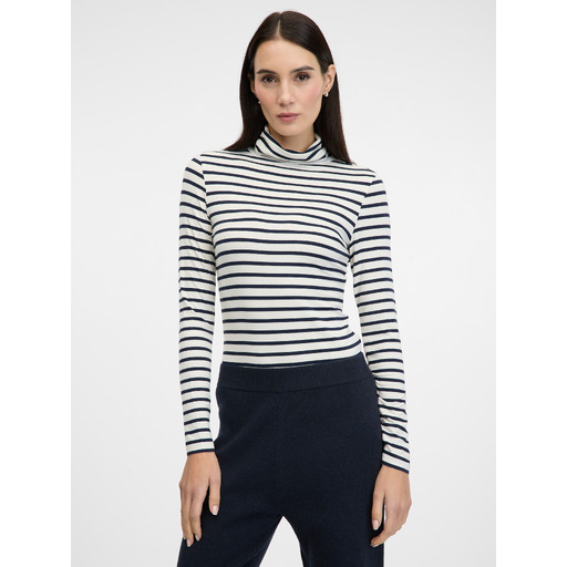 Dark blue women's striped long-sleeve T-shirt ORSAY
