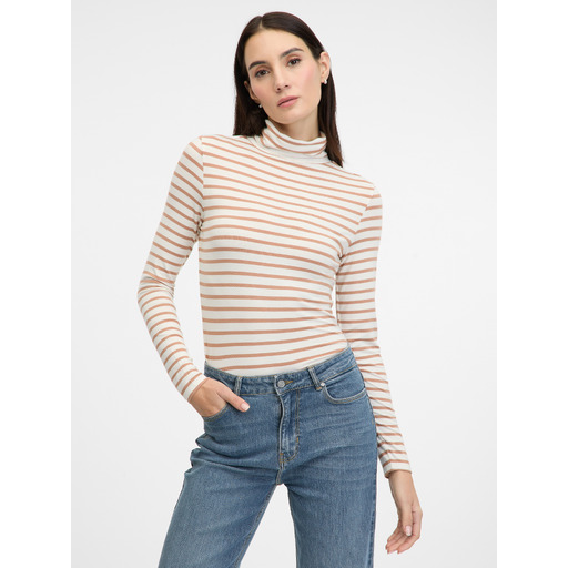 Beige women's striped long-sleeve T-shirt ORSAY