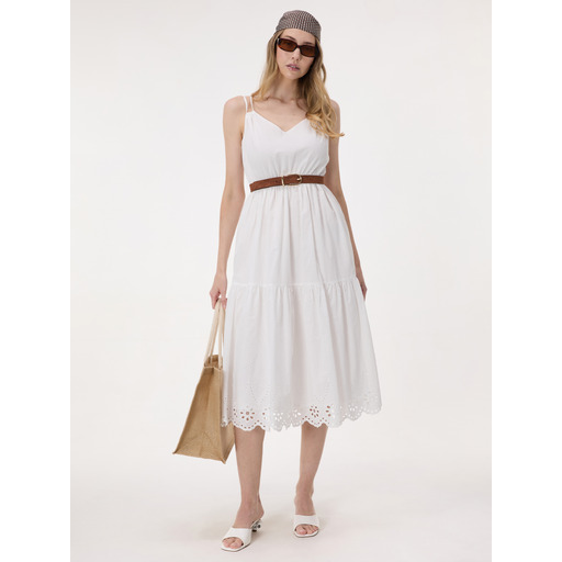 White women's midi strappy embroidered dress ORSAY