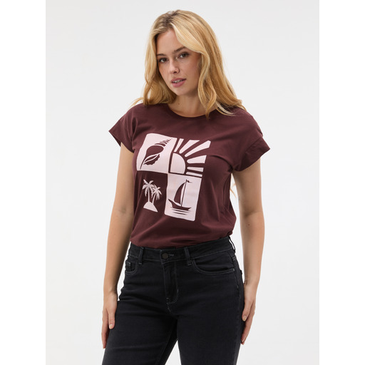Dark brown women's round-neck short-sleeve T-shirt ORSAY
