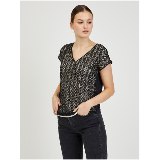 Beige-black women's lace T-shirt ORSAY
