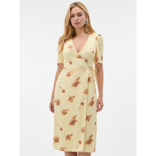 Yellow women's wrap midi V-neck abstract-print dress ORSAY