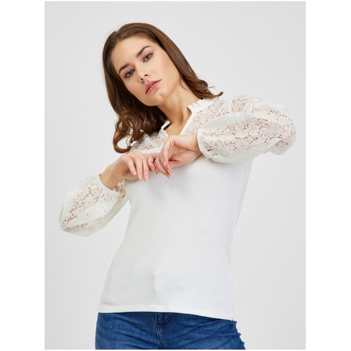 Cream women's lace-trim T-shirt ORSAY