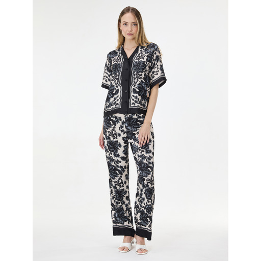 Black women's wide-leg patterned trousers ORSAY