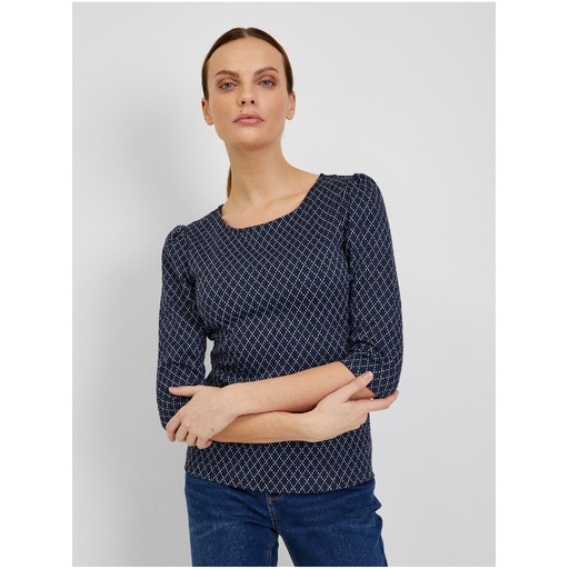 Dark blue women's patterned T-shirt ORSAY