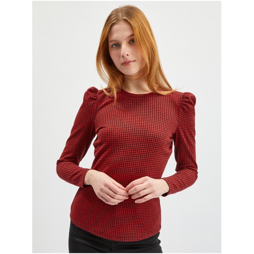 Red women's patterned long-sleeve T-shirt ORSAY