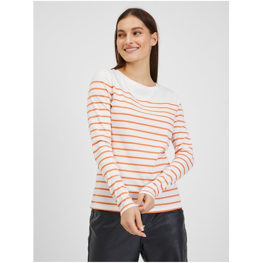 Orange-white women's striped T-shirt ORSAY