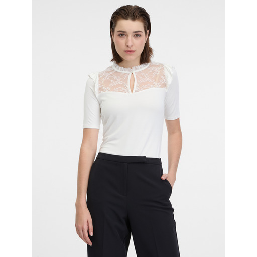 White women's lace-trim T-shirt ORSAY