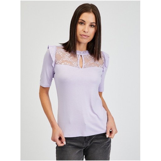 Light purple women's lace-trim T-shirt ORSAY
