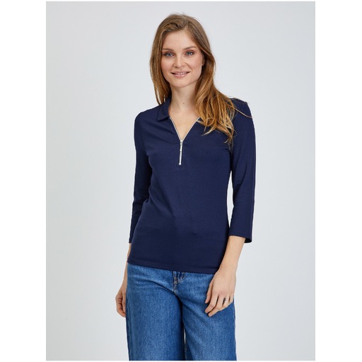 Dark blue three-quarter-sleeve T-shirt ORSAY