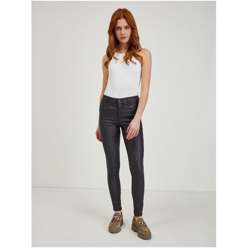 Dark grey women's faux-leather trousers ORSAY
