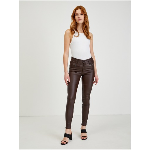 Dark brown women's faux-leather trousers ORSAY
