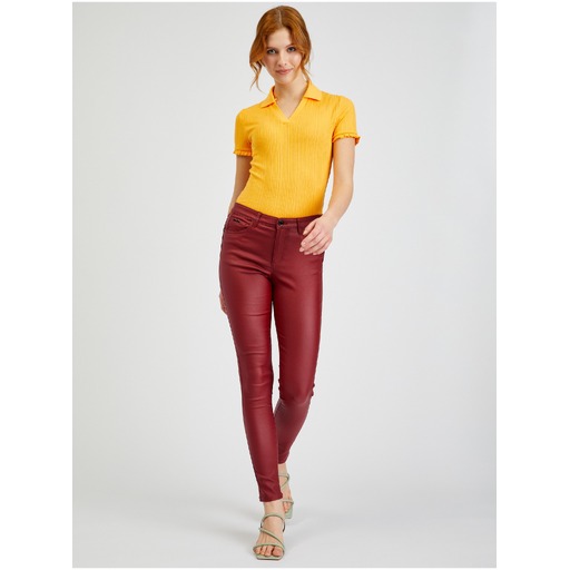Burgundy women's skinny-fit trousers ORSAY