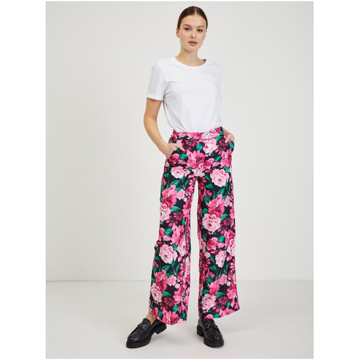 Pink women's floral trousers ORSAY