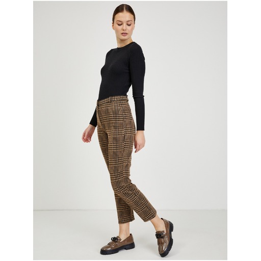 Brown women's cropped checked trousers ORSAY