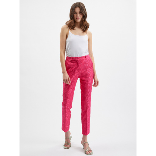 Pink women's patterned cropped trousers ORSAY