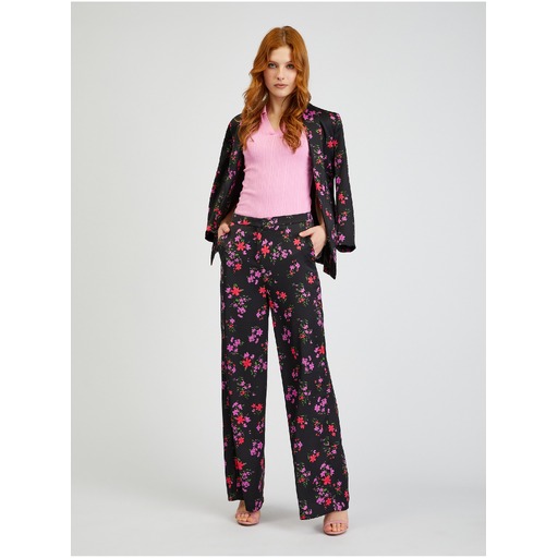 Black women's floral wide-leg trousers ORSAY