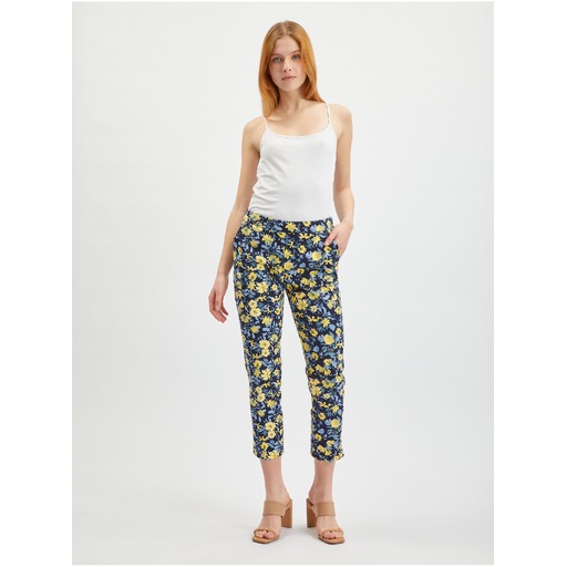 Yellow-blue women's cropped floral trousers ORSAY