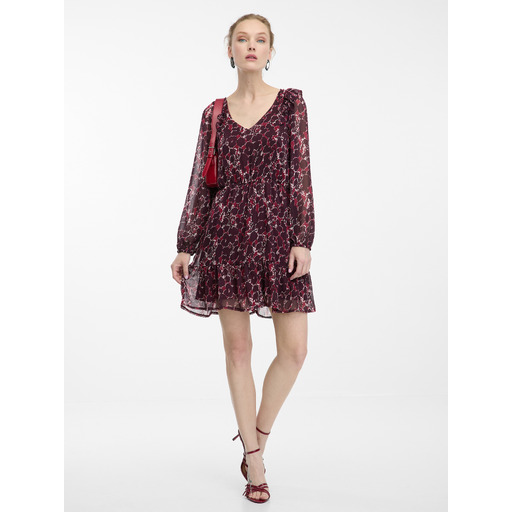 Burgundy women's patterned dress ORSAY