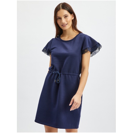 Dark blue women's sweatshirt lace-trim dress ORSAY