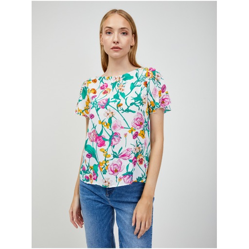 Green-white floral back-tie blouse ORSAY