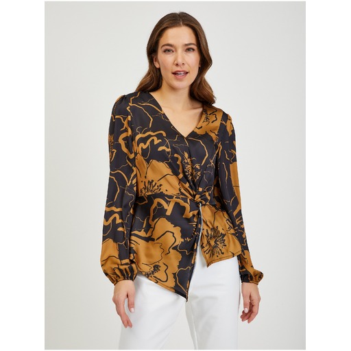 Brown-black women's satin floral blouse ORSAY