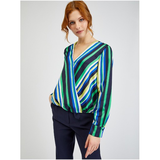 Blue-green women's striped satin blouse ORSAY
