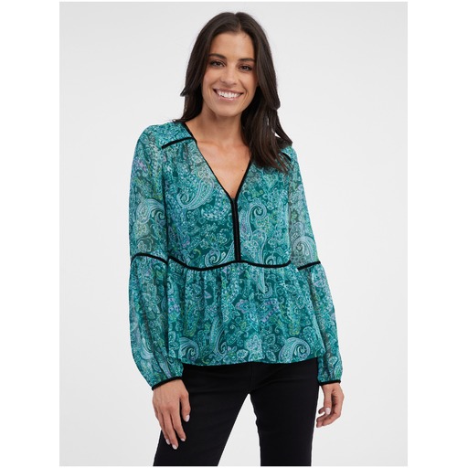 Turquoise women's patterned blouse ORSAY