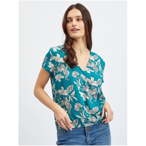Teal women's floral blouse ORSAY