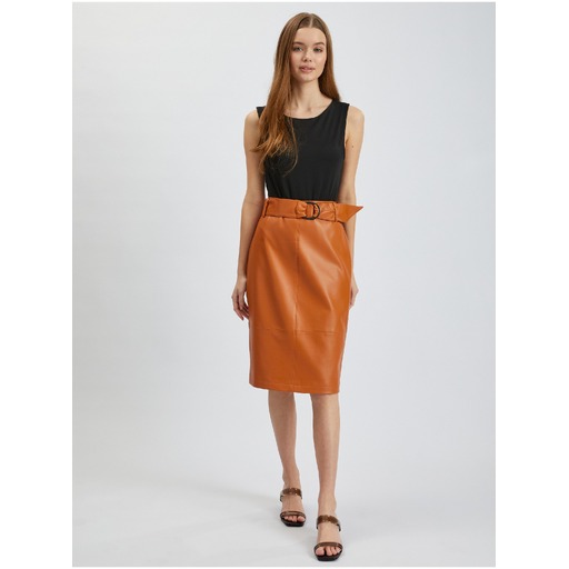 Brown women's pencil faux-leather skirt ORSAY