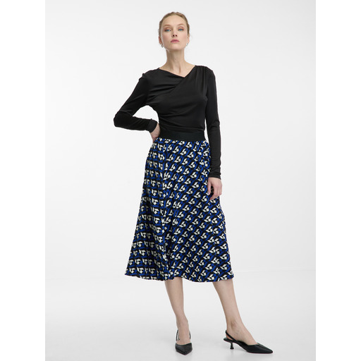 Blue women's pleated patterned skirt ORSAY