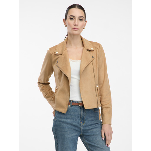 Light brown women's suede-finish biker jacket ORSAY Tina