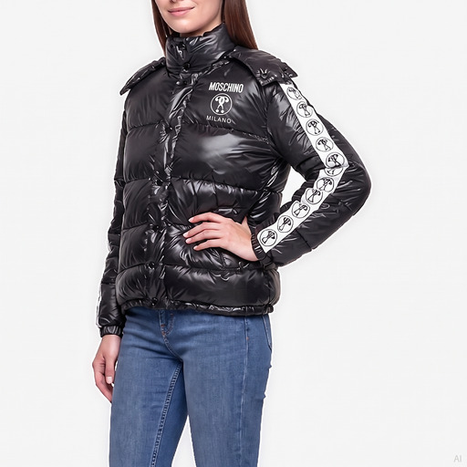 Moschino Glossy Black Quilted Puffer Jacket