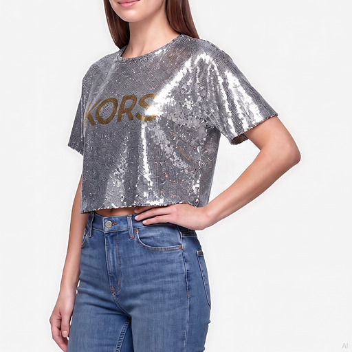 Michael Kors Silver Sequin Logo Crop Top