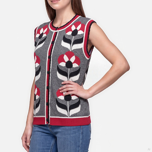 Moschino Floral Intarsia Knit Gilet Grey
