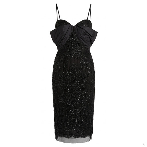 Moschino Black Sequin Midi Dress with Satin Bow