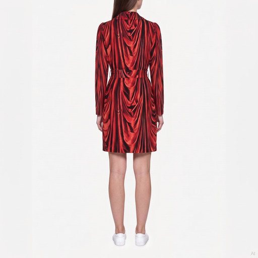 Moschino Red Draped Print Mini Dress with Gold Fringe Detail