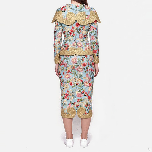 Moschino Floral Brocade Midi Dress with Gold Embroidery