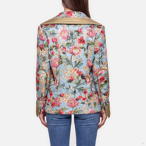 Moschino Floral Print Blazer Jacket with Gold Embroidered Lapels
