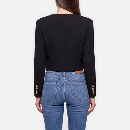 Moschino Black Cropped Jacket with Gold Frame Embroidery